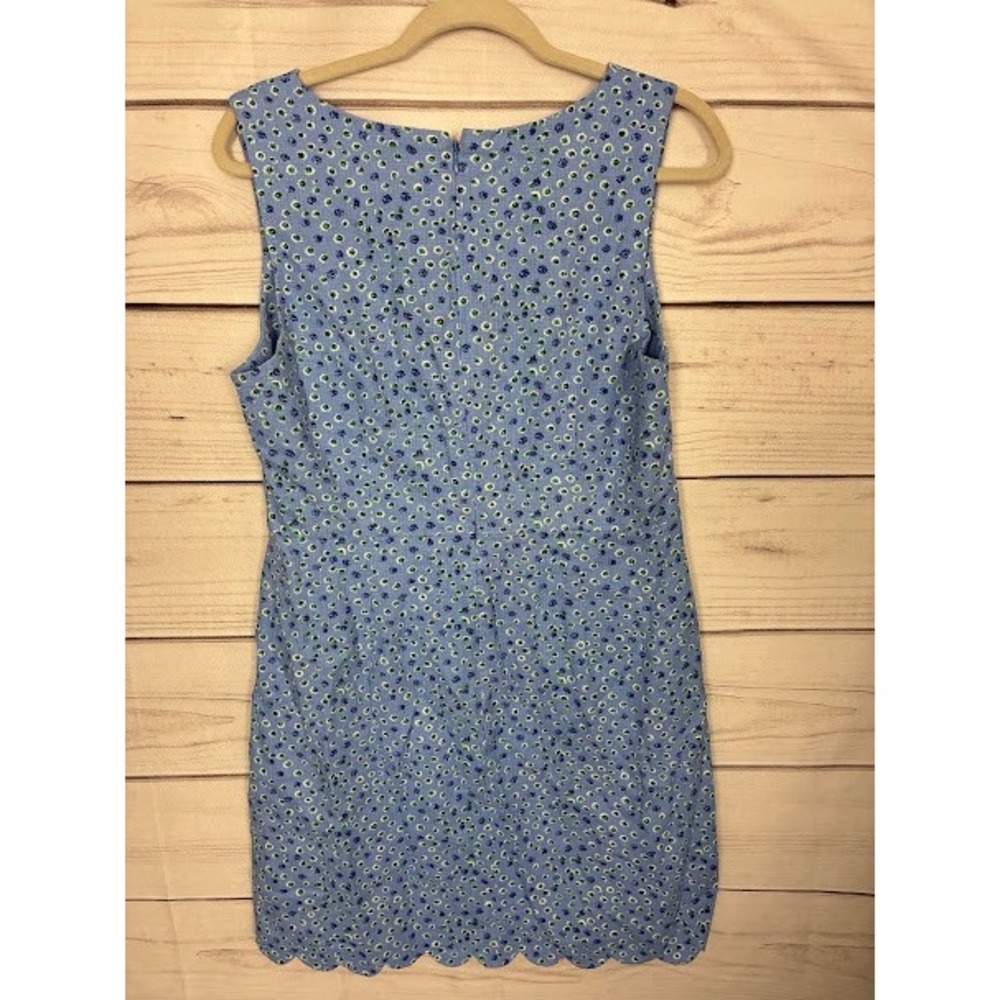 J.Crew‎ Blue Floral Scalloped Shift Dress Sleeveless Daisy Print Size 12 - Picture 2 of 8